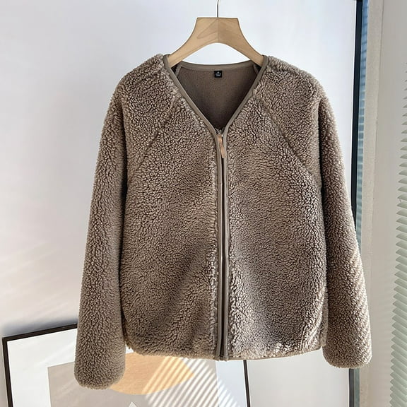 EOYWHK Womens Sherpa Jacket Long Sleeve Versatile Open Front Sweater Cardigan