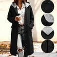 thumbnail image 1 of EOYWHK Wool Jackets for Women Long Trench Coat Fall Trendy Button Down Cardigan Windbreaker Pea Coats with Hood Pockets, 1 of 9