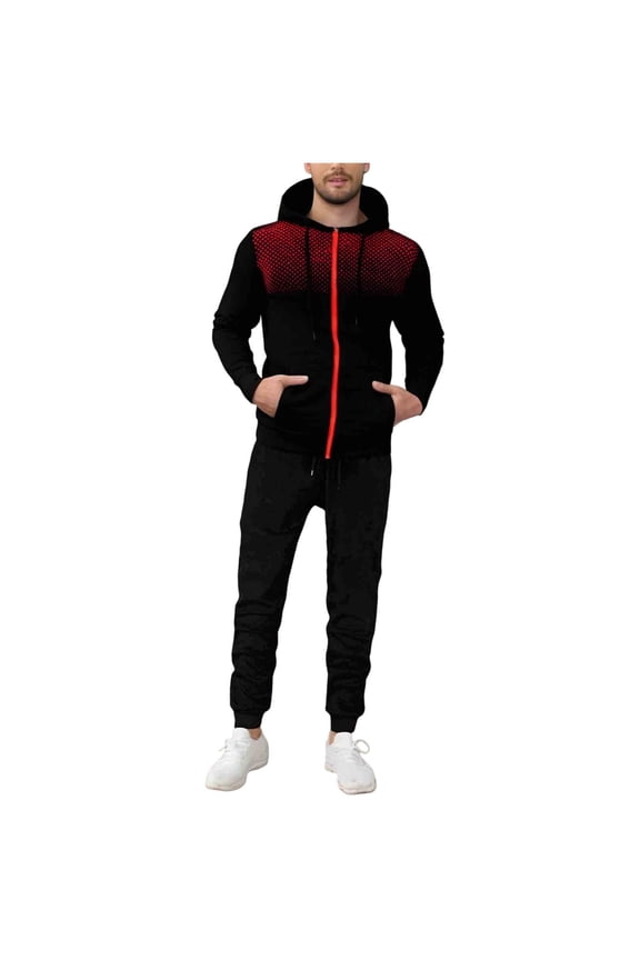 Workout Sets for Men Full Zip Up Athletic Hoodie Jacket and Elastic Waist Joggers with Pockets