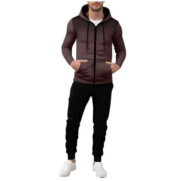 EOYWHK Workout Sets for Men Full Zip Up Athletic Hoodie Jacket and Elastic Waist Joggers with Pockets