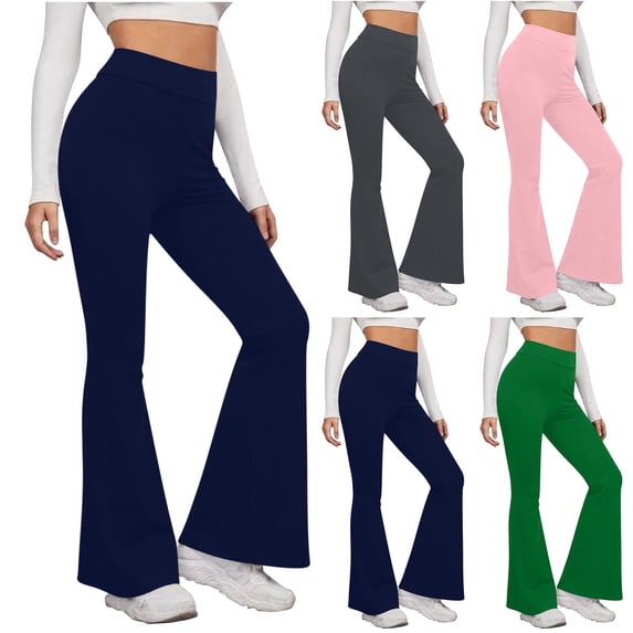 EOYWHK Yoga Pants for Women Solid Bootcut High Waisted Leggings Workout Comfort Fit Tummy Control Flare Leggings with Pockets Gray L