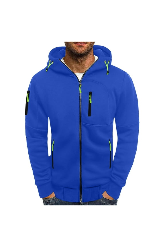 Zip-Up Hoodies for Men Long Sleeve Hooded Sweatshirt Slim Fit Muscle Solid Color Outerwear Jackets with Zipper