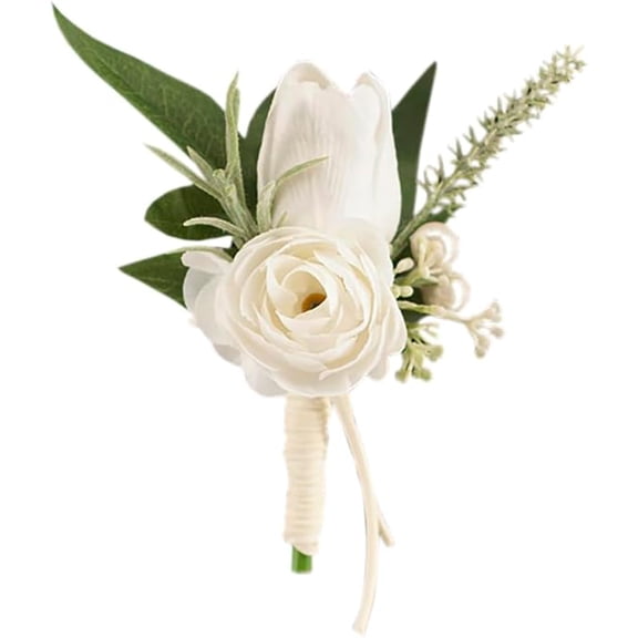 EP 1 pc White Boutonniere for Men Wedding Single Groom Groomsmen Artificial Tulip Rose Flowers Boutonniere for Wedding Prom Homecoming Ceremony Anniversary Formal Dinner Party