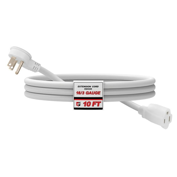EP 10 Ft 16/3 Flat Plug Indoor Extension Cord, White Low Profile Extension Cable