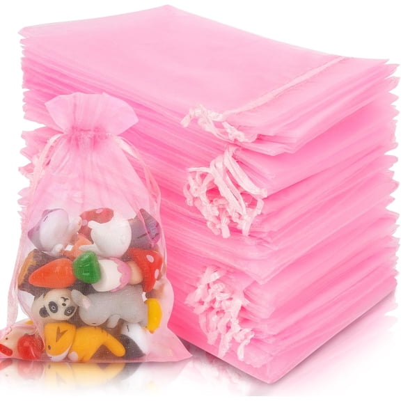 EP 100PCS Pink Organza Bags 4"x6" - Sukh Small Organza Sachet Jewelry Gift Favor Bags Drawstring Mesh Bags Gifts Valentines Wedding Eid Mubarak Halloween Eve Christmas New Year Party Candy Fruit Wrap