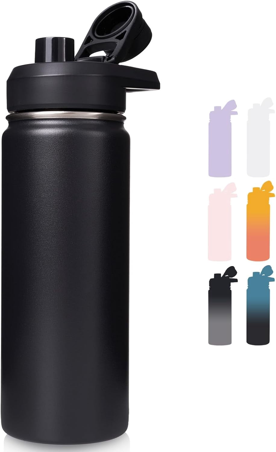 EP 18 oz Insulated Water Bottle with Handle, 304 Stainless Steel Water Bottles with Wide Mouth, Double Wall Vacuum Sports Water Bottle, BPA Free, Keep Cold and Hot, Black