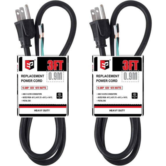 EP 14 Gauge 3 Ft Black Appliance and Power Tool Extension Cord 2 Piece 2 Pack