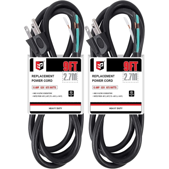 EP 14 Gauge 9 Ft Black SJTW Extension Cord 2 Piece 2 Pack