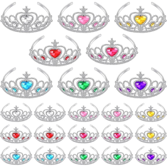 EP 24 Pcs Princess Crown Set Girl Plastic Tiara Dress up Costume Rhinestone Tiara Birthday Favor