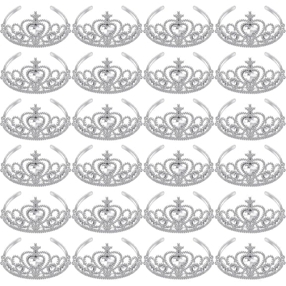 EP 24 Pcs Princess Crown Set Girl Plastic Tiara Dress up Costume Rhinestone Tiara Birthday Favor