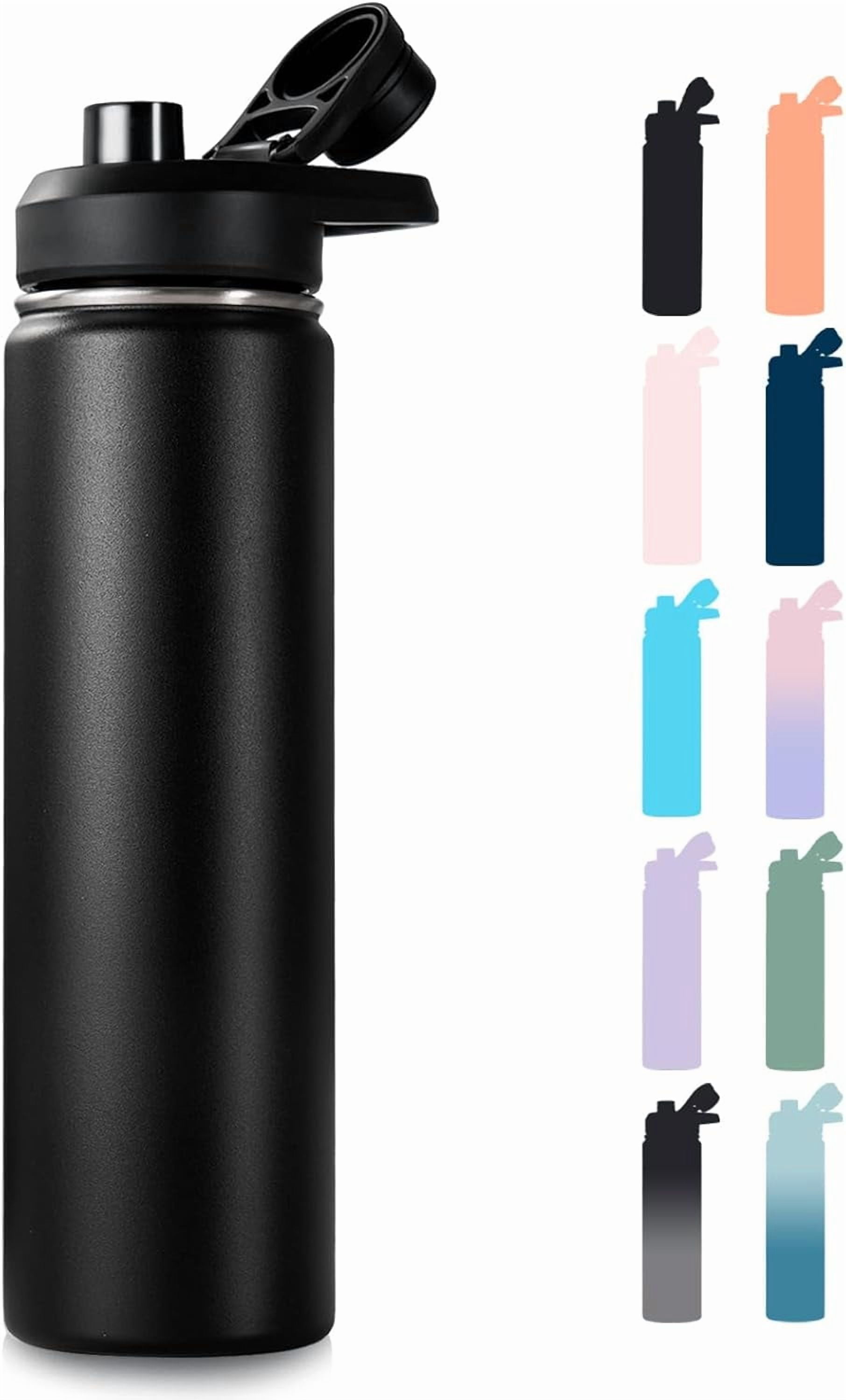 EP 24 oz Insulated Water Bottle with Handle, 304 Stainless Steel, Double Wall Vacuum, Wide Mouth, BPA Free, Keep Cold & Hot, Black