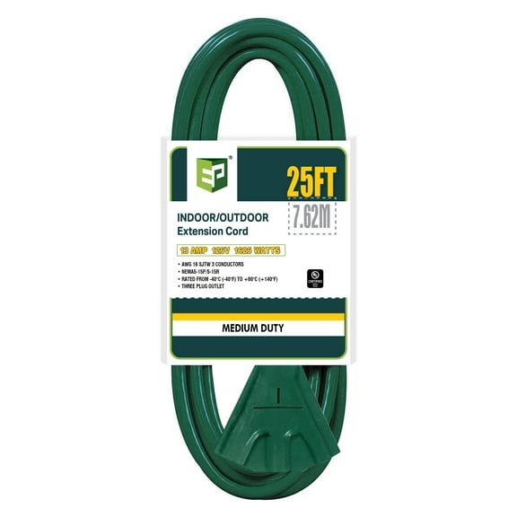 EP 25 Ft 16/3 SJTW 25ft Green 3 Outlets Outdoor Extension Cord