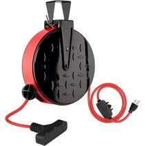 EP 30 Ft 16/3 SJTW Retractable Extension Cord Reel with 10 Amp Circuit Breaker, Red Power Cord with 3 Electrical Outlets