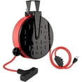 thumbnail image 1 of EP 30 Ft 16/3 Retractable Extension Cord Reel, 10 Amp Circuit Breaker, SJTW, Red Power Cord with 3 Electrical Outlets, 1 of 6