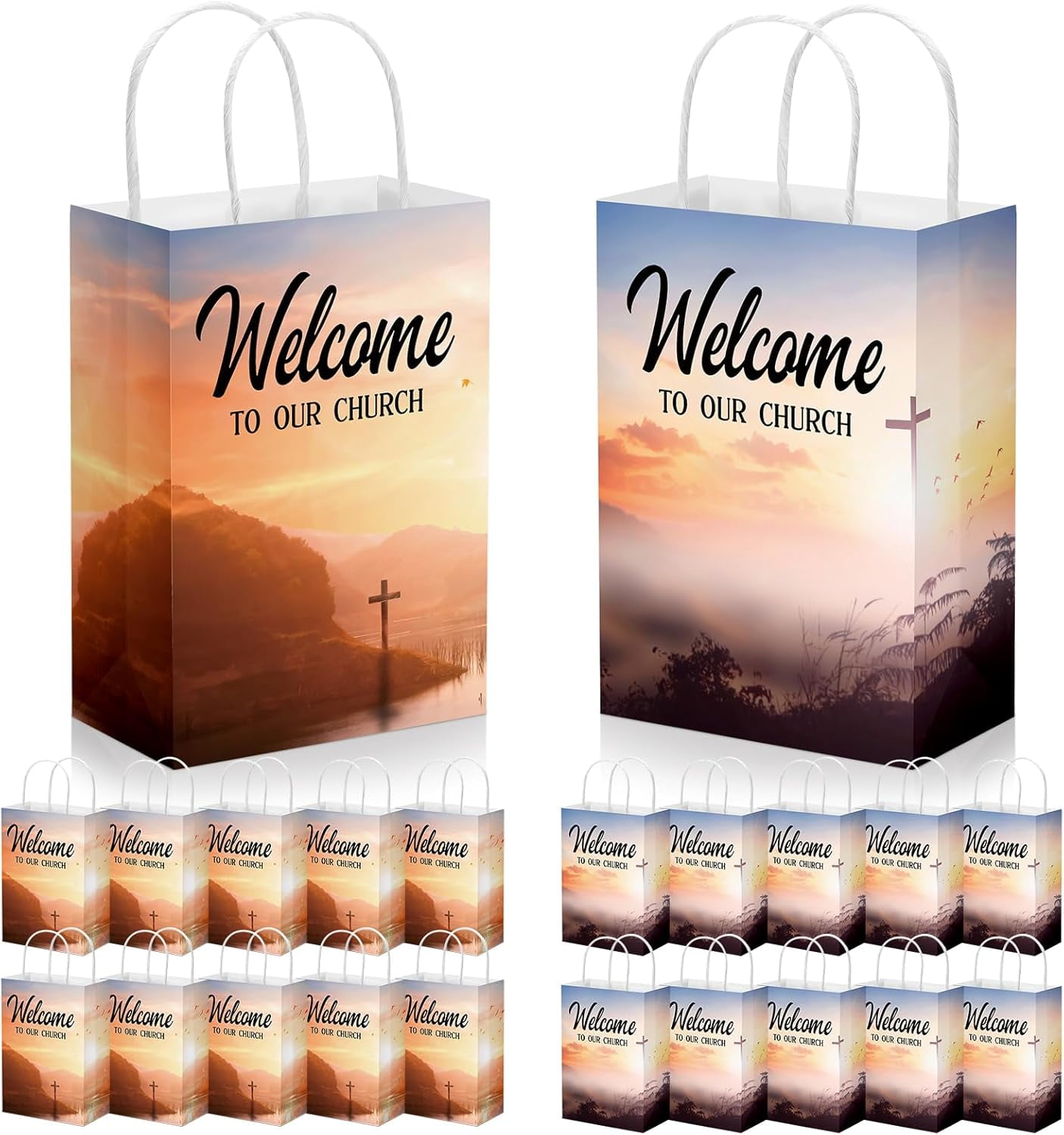 EP 30 Pcs 50 Pcs Church Welcome Bags 5.91 x 3.15 x 8.27 Inches Religious Gift Bags Welcome to Our Church Paper with Handles for Hotel Birthday Bulk Baptism Guest Party Favor Supplies