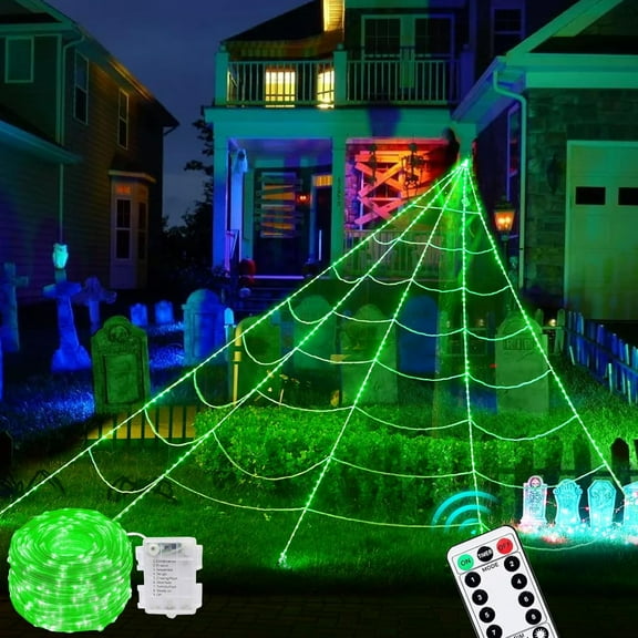 EP 315 LED Spider Web Lights Decor, 5m Giant Net Lights with 26m Light Chain & Remote Control (8 Light Modes & Timer), Decoration for Garden Indoor Outdoor - Green