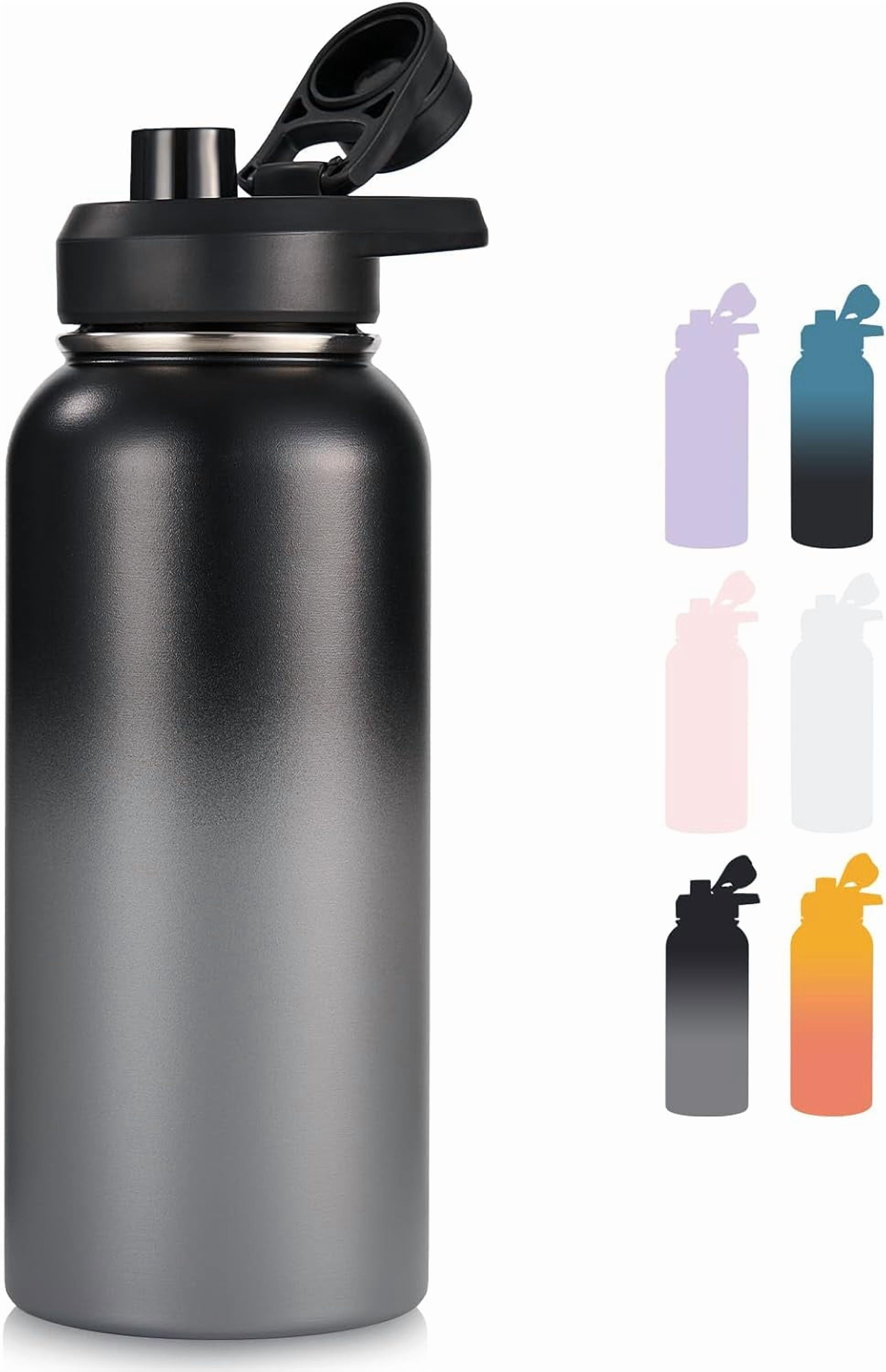 EP 32 oz Insulated Water Bottle with Handle, 304 Stainless Steel Water Bottles with Wide Mouth, Double Wall Vacuum Sports Water Bottle, BPA Free, Keep Cold and Hot, Black/Gray
