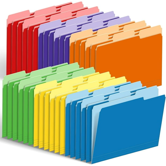 EP 36 Pack Two-Tone Color File Folders, Bulk1/3-Cut Tabs Letter Size Files Folders with 6 Assorted Colors, Ideal School Office Supplies