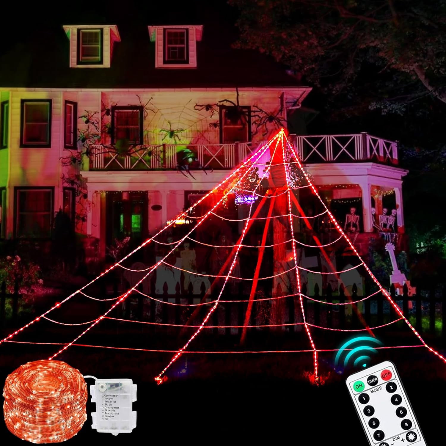 Led Rope Spider Web EP 390 LED Spider Web Lights Decor, 5m Giant Net Lights with 26m Light ...