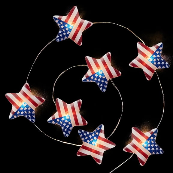 EP 4th of July Decorations 6.23ft Patriotic String Lights with 20 LED Red White Blue Stars, Battery Operated Waterproof Star String Lights for Indoor Outdoor Memorial Day July 4th Decorations