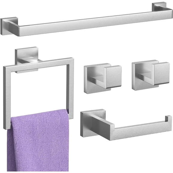 5-Pieces Brushed Nickel Bathroom Accessories Set, 23.6 Inch Bath Towel Bar Set, Stainless Steel Bathroom Hardware Set, Towel Racks for Bathroom Wall Mounted.