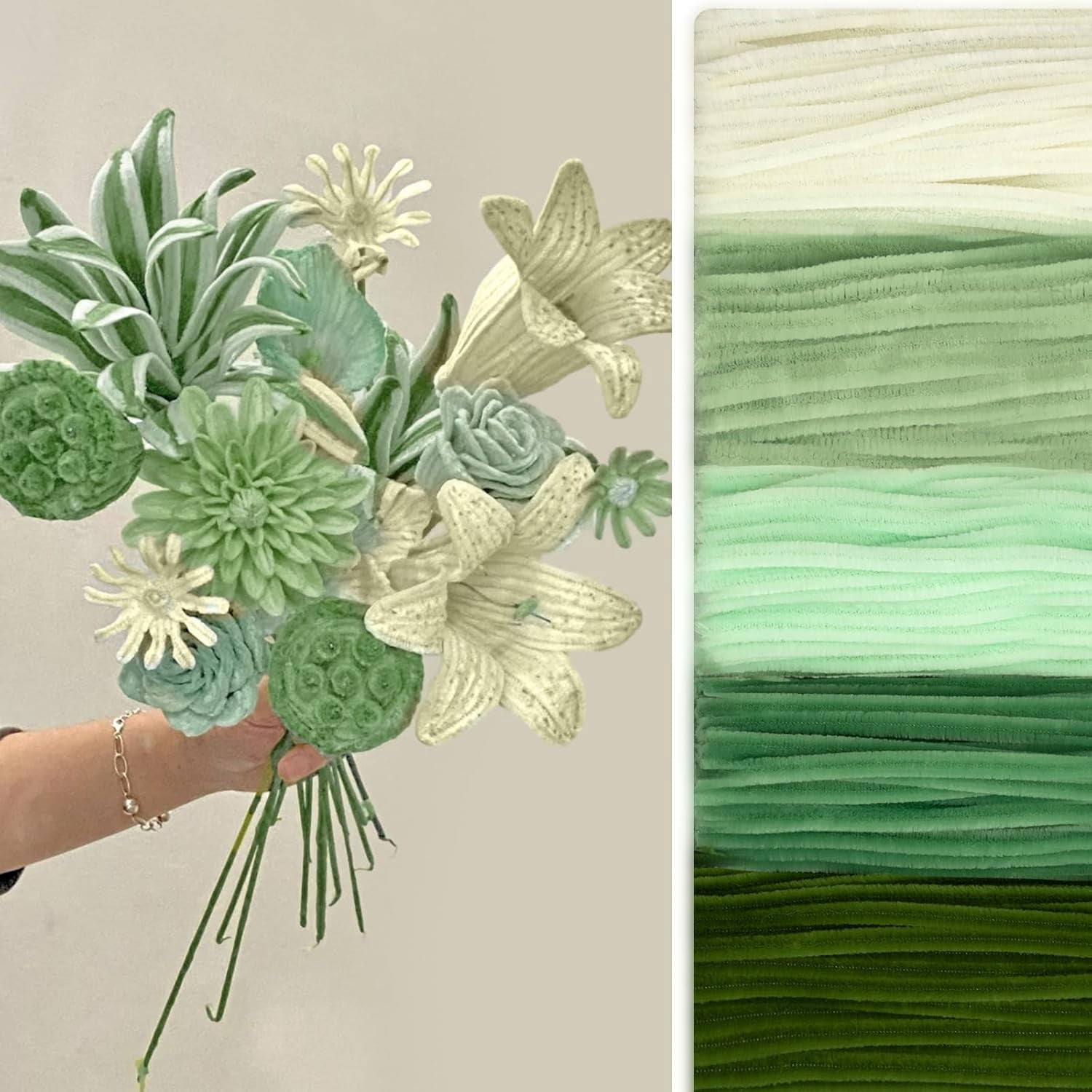 EP 500 Pieces Pipe Cleaners Chenille Stems for Flowers Craft Supplies Bulk Fluffy Fuzzy Sticks for DIY Art Projects Creative Gift Wrapping Party Decorations(Boho Green,12 Inch)