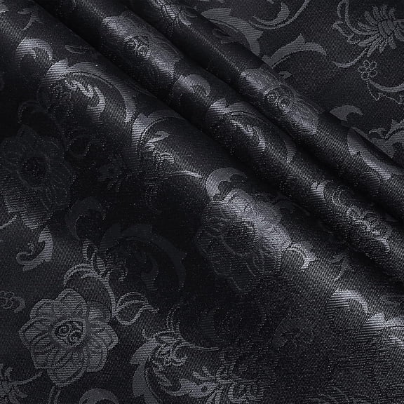 EP Black Satin Jacquard Fabric, 2 Yard, 60 Inch Wide Shiny Cloth, Sunflower Pattern Silky Brocade for Tablecloth, Table Runner, Napkins, Dress, Bedding Sheet, DIY Crafts