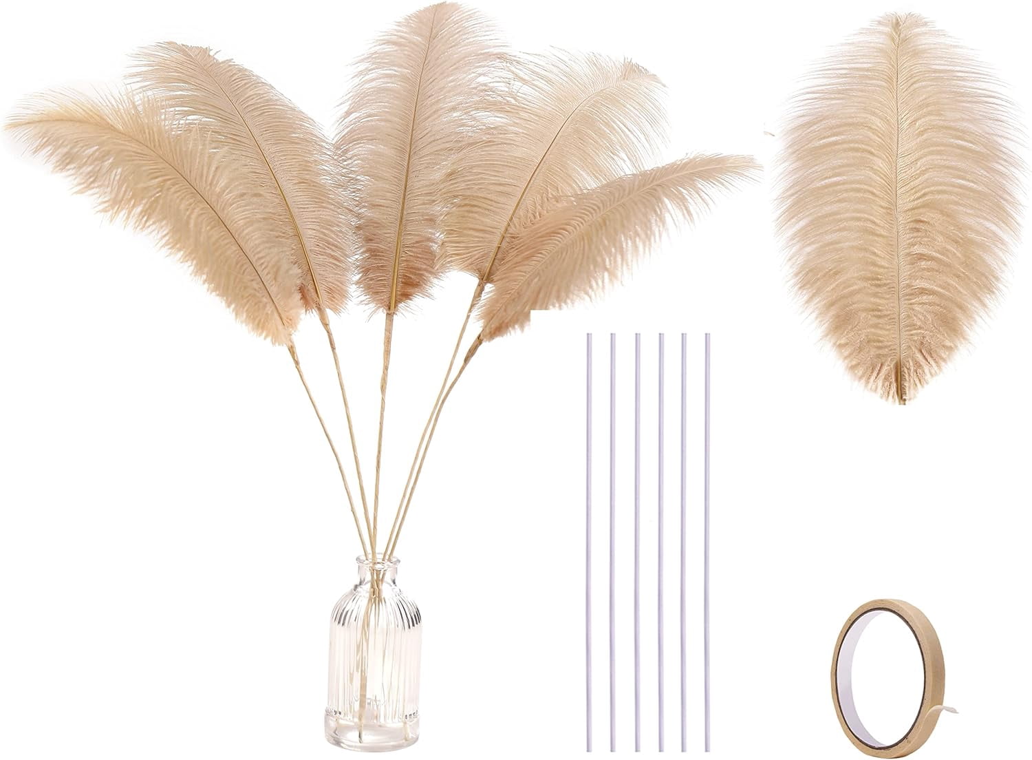 EP Champagne Large Ostrich Feathers - 20pcs Making Kit 22 Inch Boho ...
