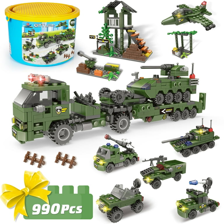 EP EXERCISE N PLAY City Police Building Blocks Set, Army Military Base  Bricks Kit, Heavy Transport Truck Toy W/ Armored Vehicles & Airplane (990  Pcs) 