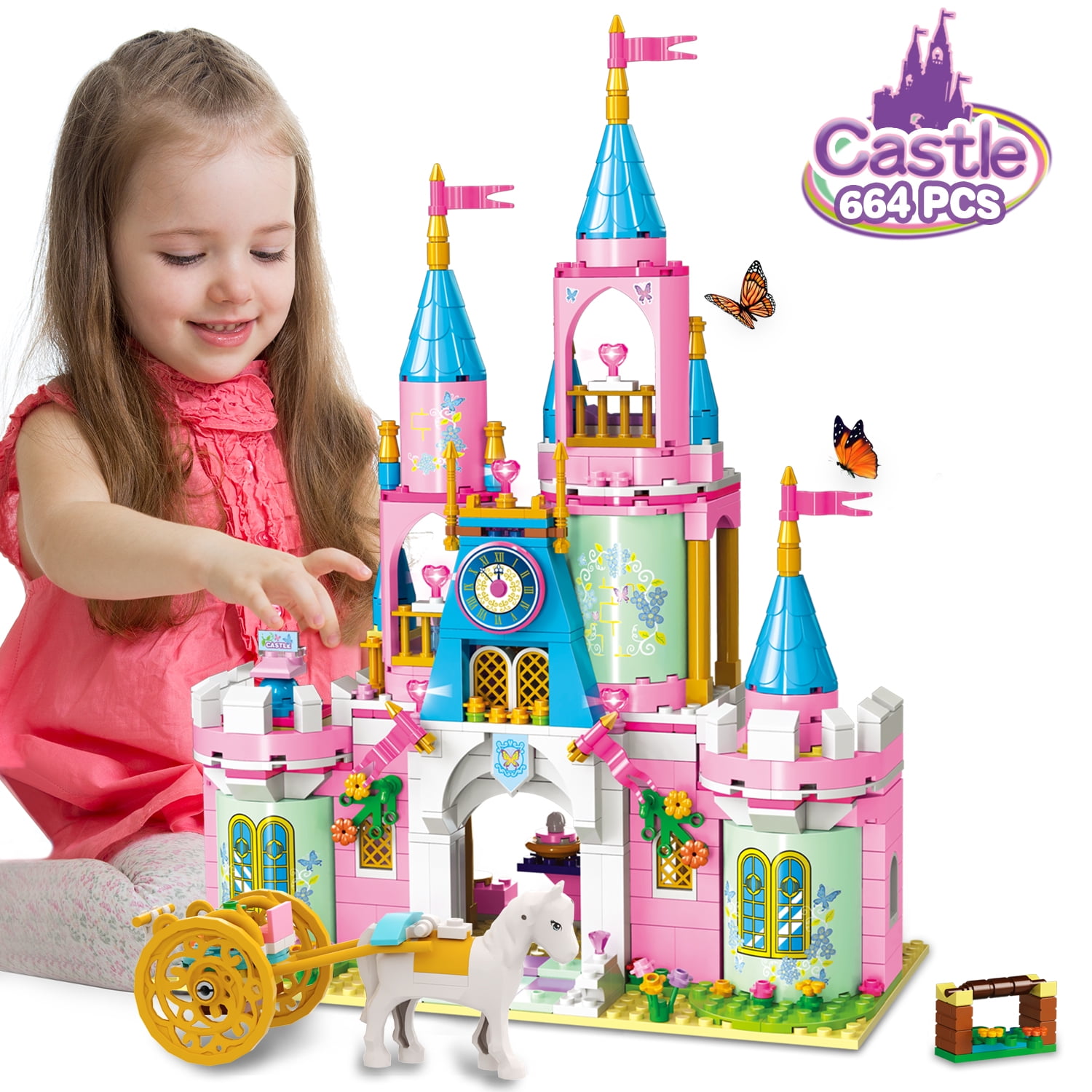EP Exercise N Play Girls Castle Building Toys Set, Princess Pink Castle
