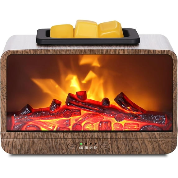 EP Flame Fireplace Wax Melt Warmer,Scentsy Wax Warmer with Timer, Electric Wax Warmer for Scented Wax with PTC Heating Plate, Wax Burner for Women Gifts & Home Decor(Walnut)