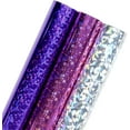 thumbnail image 1 of EP Holographic Foil Wrapping Paper - Mini Roll - Pink Dot/Purple Star/Silver Cracked Ice Print for Birthday, Wedding Shower, Holiday - 17 x 120 inches - 3 Rolls (42.5 sq.ft.ttl.), 1 of 14