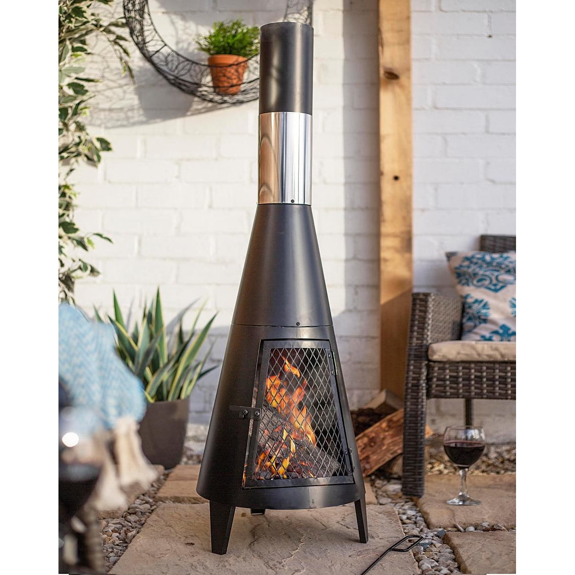 63" Black Steel Free-Standing Outdoor Chiminea