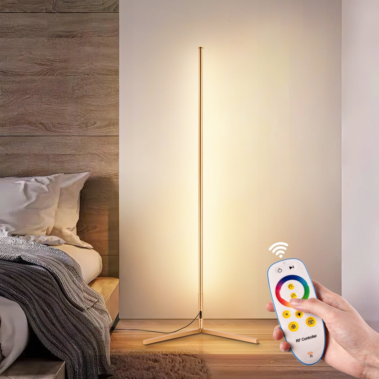 EP Light Modern LED Floor Lamps with Remote for Living Room, Dimmable, 56 inch Minimalist Standing Lighting for Bedroom, Office, Gold，2 Packs
