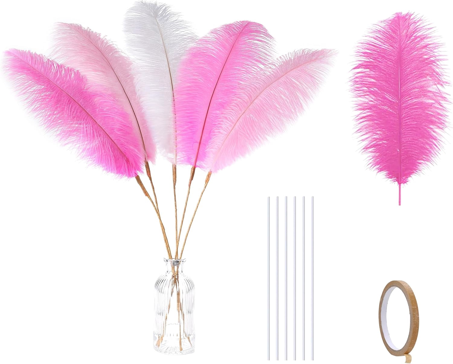 EP Pink White and Light Pink Ostrich Feathers - 20pcs Making Kit 22 Inch Ostrich Feathers Bulk for Vase, Floral Arrangement, Tables Wedding Party Centerpieces and Christmas Home Decorations