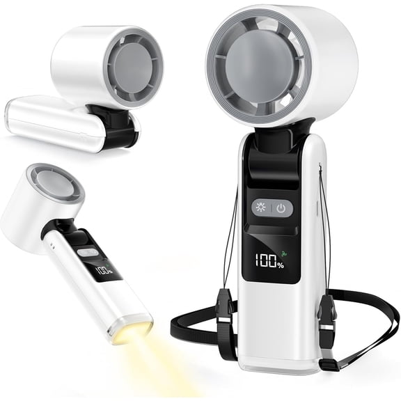 EP Portable Handheld Fan, 14H Max Runtime Foldable Turbo Hand Fan, 100 Adjustable Speeds, Flashlight, 4000mAh Rechargeable Personal Mini Fan for Travel/Outdoor/Concerts/Lash, Gifts for Women, White