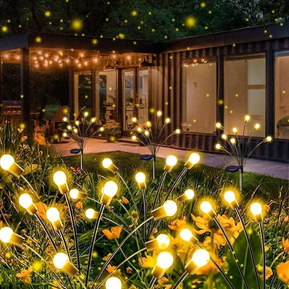 EP Solar Garden Lights,8 Pack 64LED Solar Firefly Lights, Waterproof Garden Light Outdoor with 2 Lighting Modes, Swaying Light for Outside Yard,Walkway,Patio,Lawn,Flower Bed Decoration (Warm White)