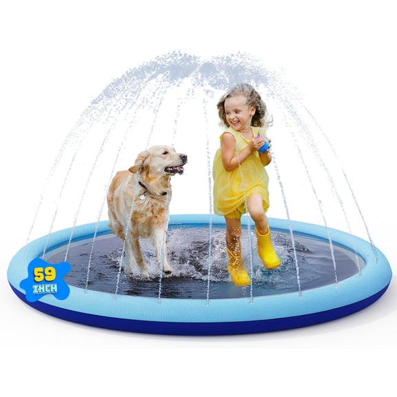 Splash Pad for Kids and Dogs, Non-Slip Sprinkler Pad Thicken Pool Summer Outdoor Water Toys, Backyard Fountain Play Mat for Baby Toddlers Boys Girls Pet(59Inch)