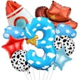thumbnail image 1 of EP Toy Themed Decorations, 9pcs Cow Print Sky Blue Cloud Balloons with Rocket Balloon and Cowboy Hat Balloon for Kids Inspired Story 3rd Birthday Party Decorations (3rd), 1 of 13