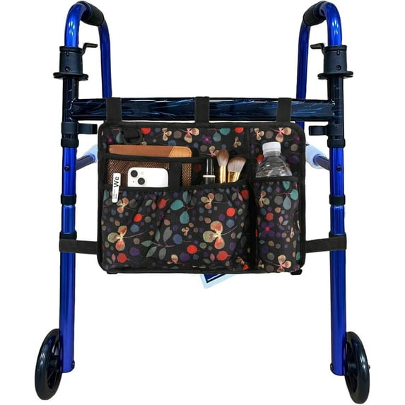 EP Walker Bag Basket with Cup Holder Suit for Adult Folding Walkers Rollator Organizer Carry Storage Pouch Water-Resistant Armrest Accessories for Seniors, Elderly, Handicap (Clover)