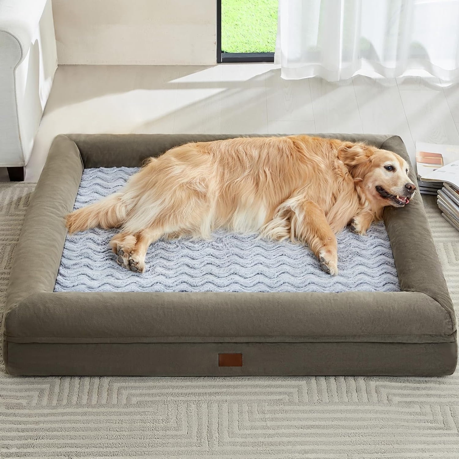 EP XL Extra Large Dog Bed, Washable Dog Couch with Removable Waterproof Cover, Orthopedic Large Pet Sofa Bed with Bolster Sides for Sleeping