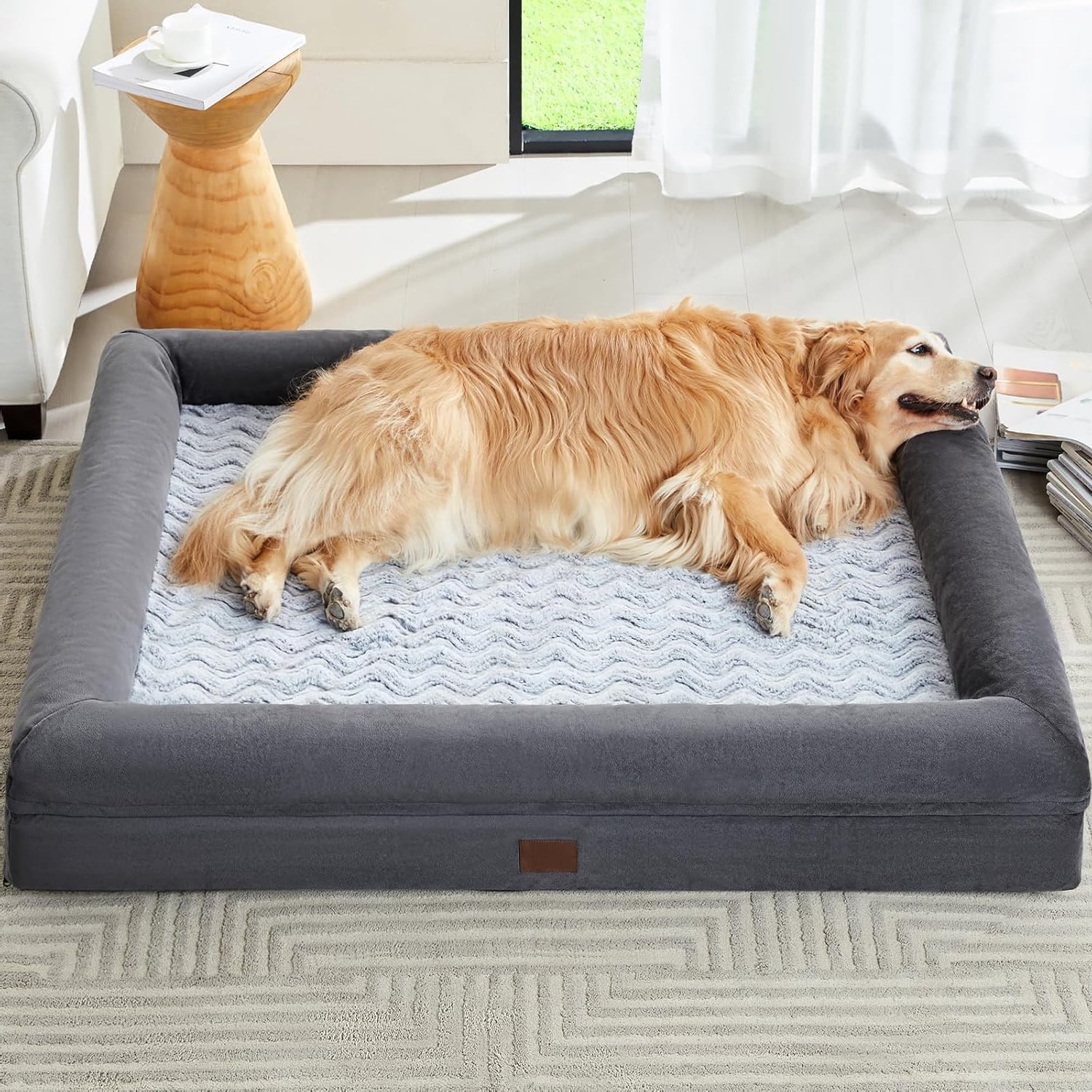 EP XXL Extra Large Dog Bed, Washable Dog Couch with Removable Waterproof Cover, Orthopedic Large Pet Sofa Bed with Bolster Sides for Sleeping
