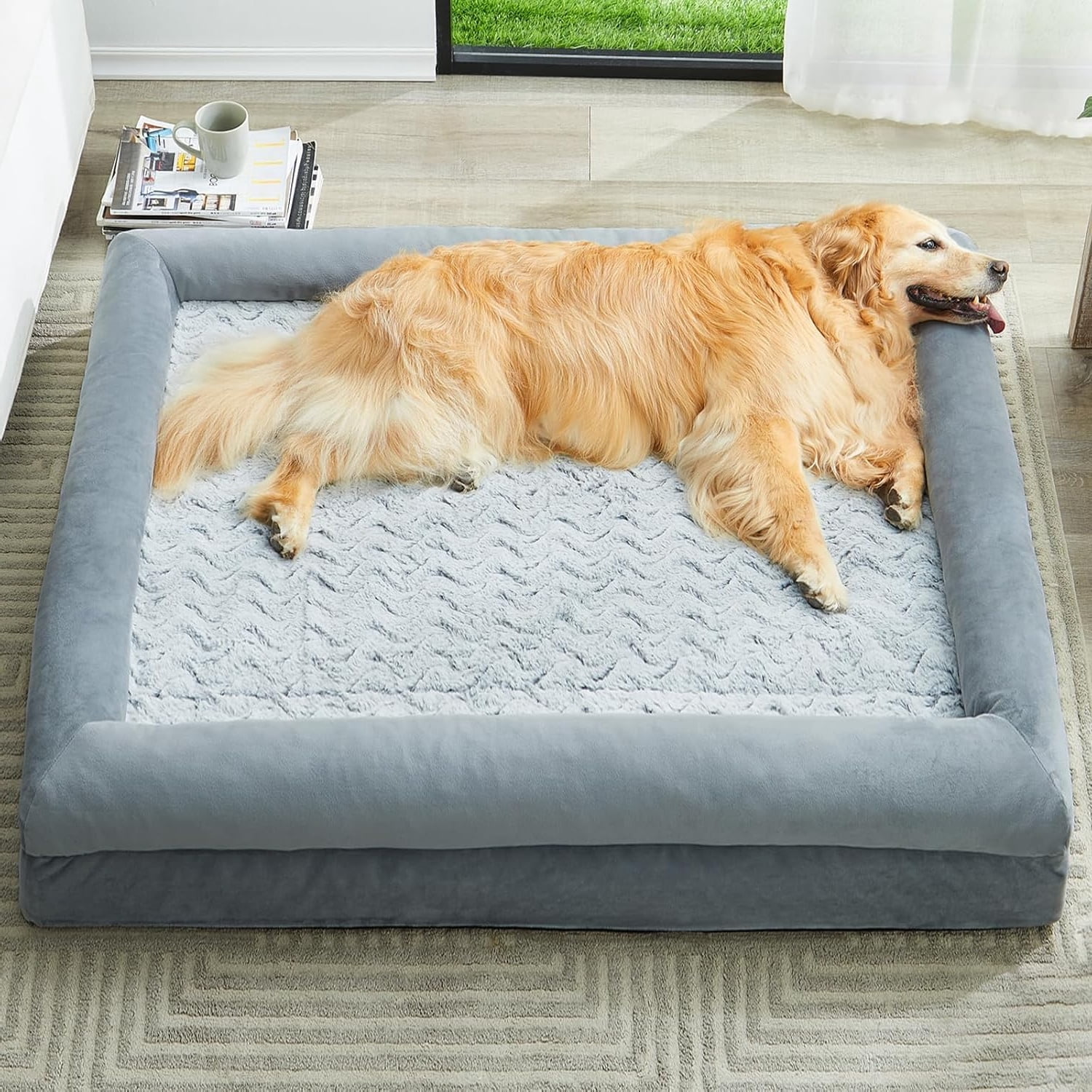EP XXXL Big Dog Bed, Washable Dog Couch with Removable Waterproof Cover, Orthopedic Large Pet Sofa Bed with Bolster Sides for Sleeping
