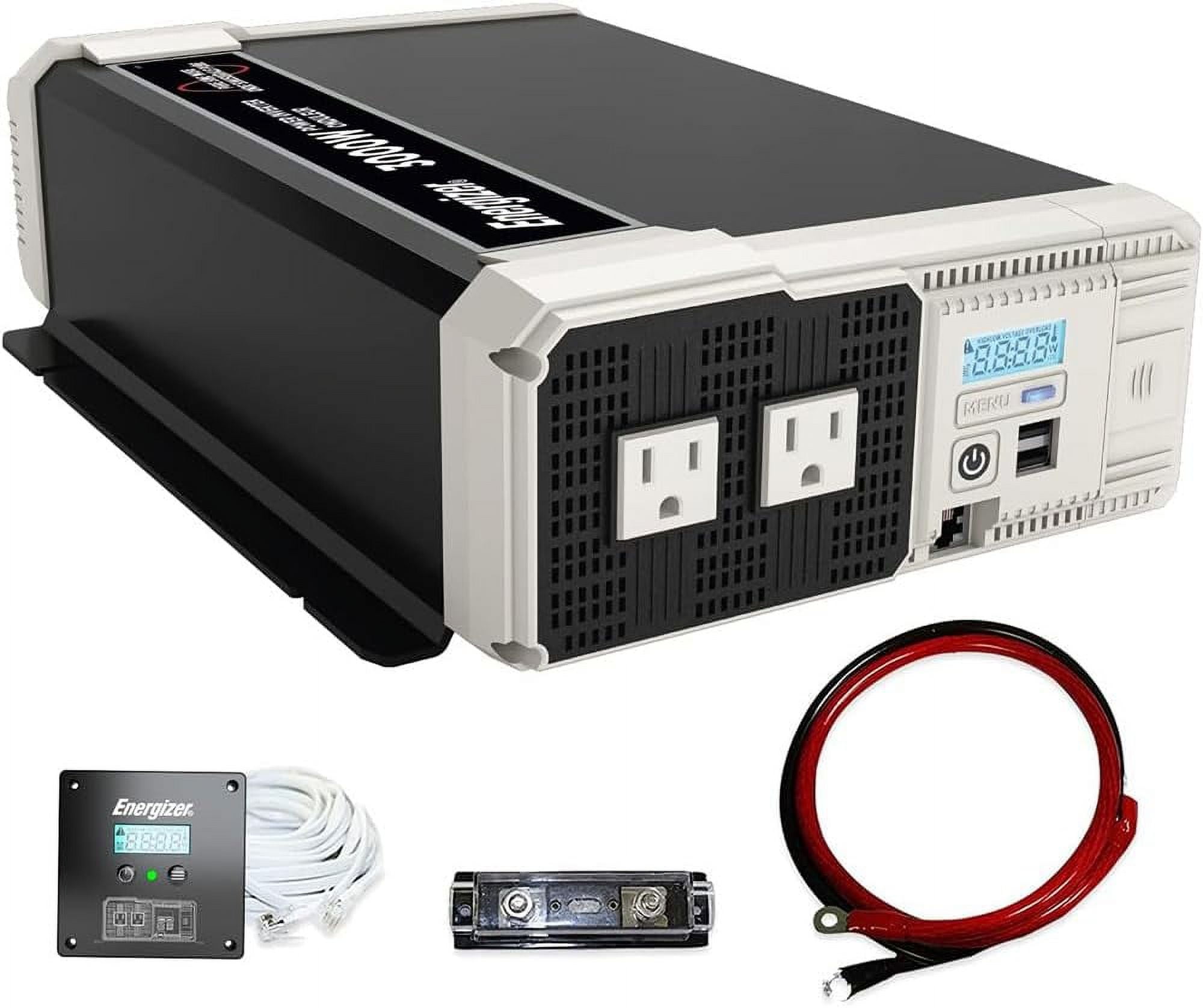 Energizer 2000 Watt Pure Sine Wave Power Inverter 12V DC to 110V/120V Converter for Family RV Off Grid Solar System with Dual USB Ports LCD Display - ETL Approved-UL STD 458