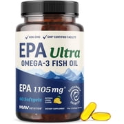 MAV Nutrition EPA Ultra Omega-3 Fish Oil Softgels with 1,105mg EPA for Heart Health, 60 Count