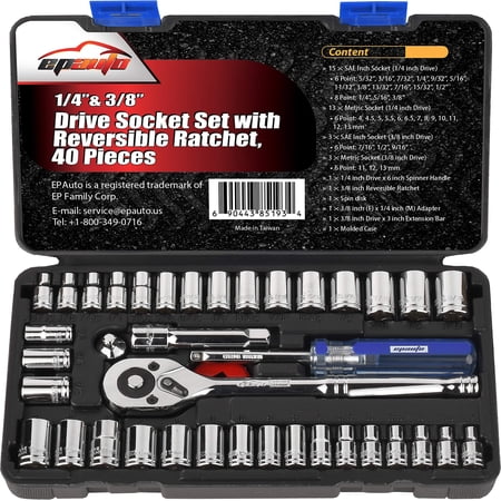 EPAuto, 1/4-Inch & 3/8-Inch Drive Socket Set, 40 Pieces