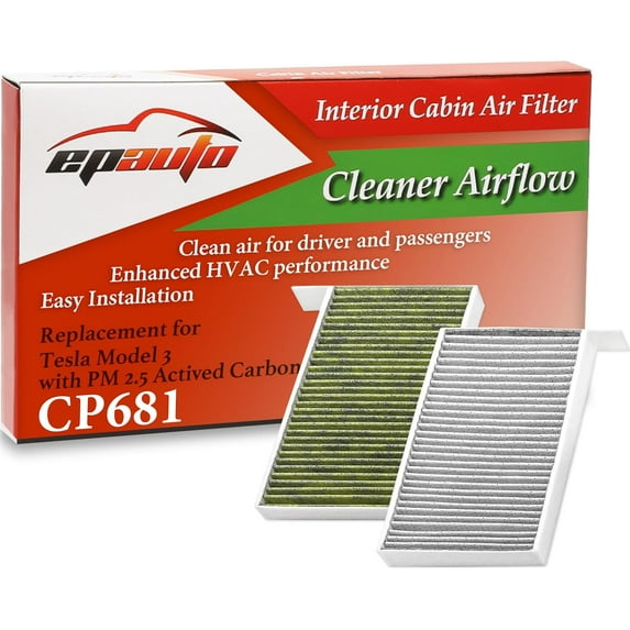 EPAuto CP681 (1107681-00-A) Premium HVAC Cabin Air Filter with Activated Carbon, Replacement for Tesla Model 3 (2017-2025), Model Y (2020-2025)
