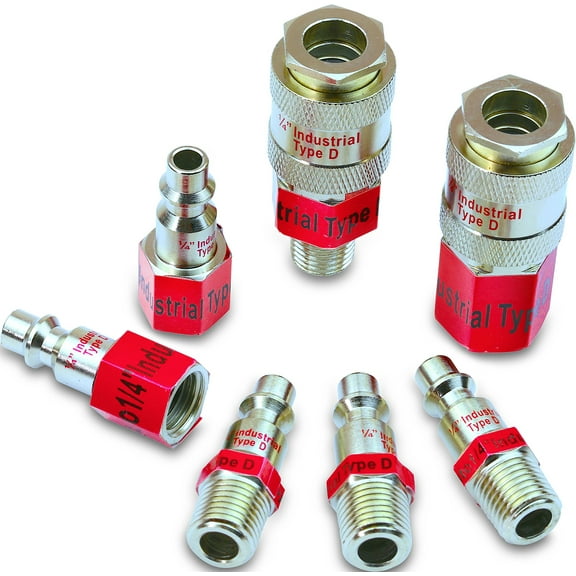 EPAuto Industrial Type D 1/4-Inch Coupler and Plug Kit, 7 Pieces