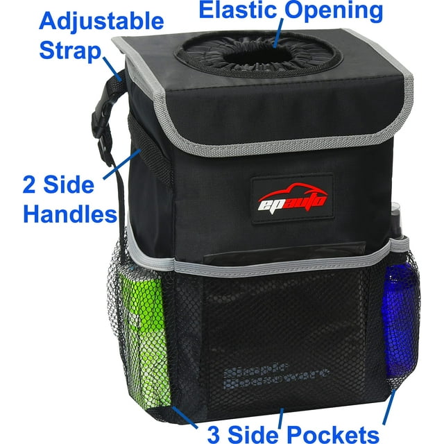 EPAuto Collapsible 2.5 Gallon Vehicle Bin with Lid, Waterproof Car