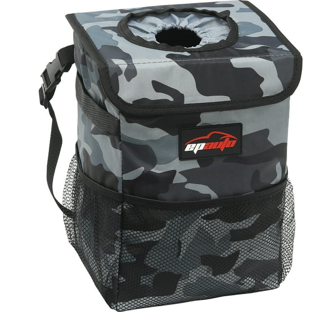 EPAuto Waterproof Car Trash Can with Lid and Storage Pockets